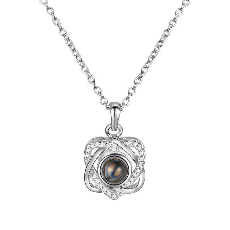 Heart-shaped Six-pointed Star Projection Copper Crystal Clavicle Chain